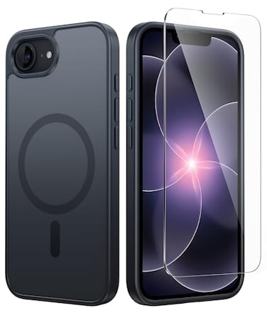 FNTCASE for iPhone 17e Magnetic Case for iPhone 16e Cases Compatible with MagSafe Screen Protector Matte Textured Military Grade Drop Protection Silicone Slim Rugged Shockproof Phone Cover Black
