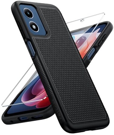 FNTCASE for Moto GPlay 2024 Case Motorola G Play 2024 Case 14FT Military Grade Drop Protection with Screen Protector Shockproof Rugged AntiSlip SweatResistant Matte Dual Layer Daily Cover Black