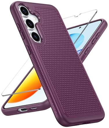 FNTCASE for Samsung Galaxy S25 Case Dual Layer Heavy Duty Cell Phone Protective Cover Shockproof Rugged with NonSlip Textured Military Drop Protection Bumper Tough 2025 62 inch Burgundy