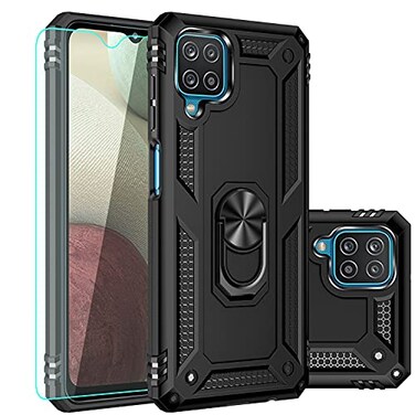 SKTGSLAMY for Galaxy A12 Casewith Screen ProtectorMilitary Grade 16ft Drop Tested Cover with Magnetic Kickstand Car Mount Protective Case for A12 Black