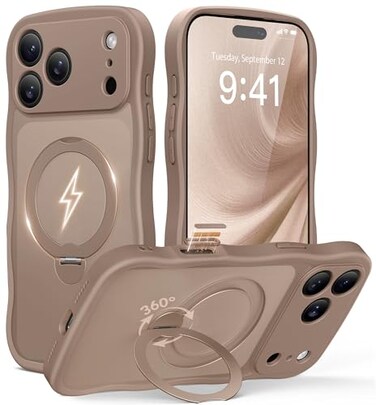 GolbinBox for iPhone 17 Pro Max Case for WomenCompatible with Magsafe360 Spin Magnetic StandCute Wave EdgeMilitaryGrade ProtectionTranslucent Matte Phone Case for iPhone 17Pro MaxWithered Brown