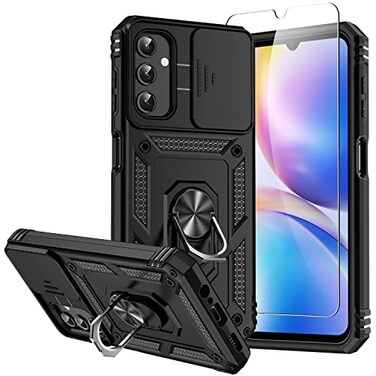 SKMY for Samsung Galaxy A14 5G Case with Screen Protector Camera Lens Cover Military Grade 16FT Drop Tested Magnetic Kickstand Rugged Shockproof Protective Case for Samsung A14 5G Black