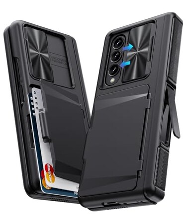GBEE for Samsung Galaxy Z Fold 4 Case with Card Holder Kickstand Hinge Protection Slide Camera Cover Builtin Screen Protector Rugged Phone Case for Galaxy Z Fold 4 2022 Black