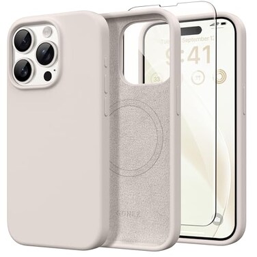 GONEZ Magnetic for iPhone 15 Pro Case Compatible with MagSafe AntiScratch Microfiber Lining Screen Protector Shockproof Slim Phone Silicone Cover 61 inch Stone