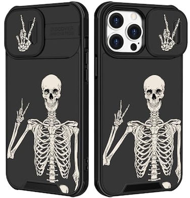 Goocrux 2in1 for iPhone 11 Pro Max Case Skull Skeleton for Women Cute Gothic Phone Cover Horror Design with Slide Camera Cover Protective Funny Spooky Boys Black Cases for 11 ProMax 65