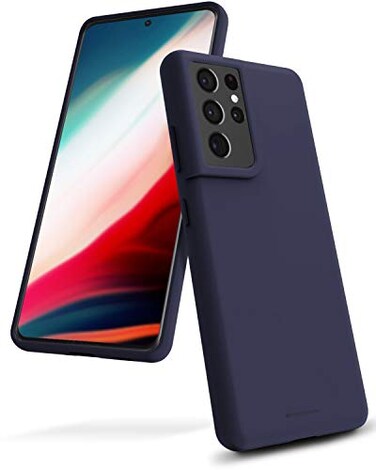 GOOSPERY Liquid Silicone Compatible with Samsung Galaxy S21 Ultra Case SilkySoft Touch Full Body Protection Shockproof Cover Case with Soft Microfiber LiningNavy