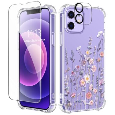 GVIEWIN for iPhone 12iPhone 12 Pro Case Floral with Screen ProtectorCamera Lens ProtectorNon Yellowing Soft Shockproof Clear Phone Protective Cover for Women Flower Pattern 61Floratopia