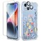 GVIEWIN for iPhone 14 Case Floral with Screen Protector Camera Lens ProtectorNon Yellowing Soft Shockproof Clear Phone Protective Cover for Women Flower Pattern Design 61AconiteLight Blue
