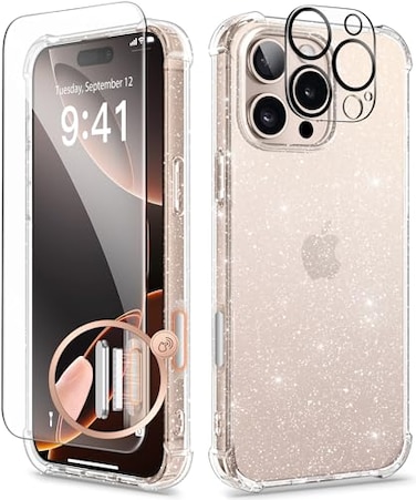 GVIEWIN for iPhone 16 Pro Max Case Floral with Screen ProtectorCamera Lens ProtectorNon Yellowing Slim Shockproof Clear Phone Protective Cover for WomenFlower Pattern Design 69Twinkle Clear