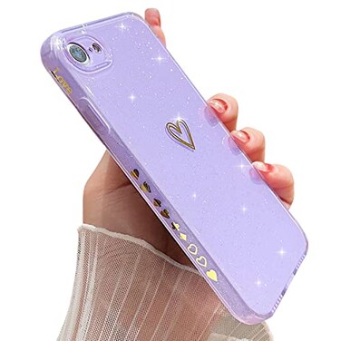HJWKJUS Compatible with iPhone 66s CaseLove Heart Pattern Design Soft TPU Shockproof Protective Case Bling Sparkly Glitter Cover for iPhone 66sPurple