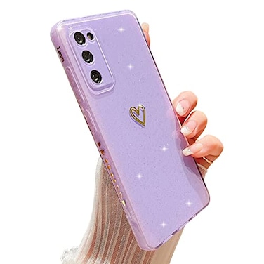 HJWKJUS Compatible with Samsung Galaxy S20 FE 5G CaseLove Heart Pattern Design Soft TPU Shockproof Protective Case Bling Sparkly Glitter Cover for Samsung Galaxy S20 FEPurple