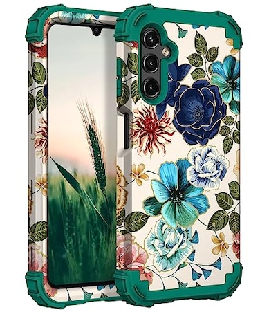 Hocase for Galaxy A15 5G Case Heavy Duty Shockproof Protection Soft Silicone Rubber BumperHard Plastic Hybrid Protective Case for Samsung Galaxy A15 5G 65 2024 Teal Flowers