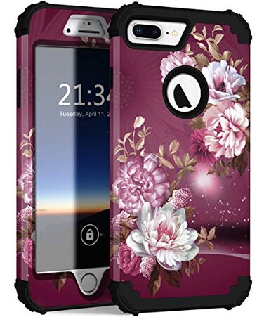 Hocase for iPhone 8 Plus Case iPhone 7 Plus Case Heavy Duty Shockproof Protection Hard PlasticSilicone Rubber Hybrid Protective Case for iPhone 7 PlusiPhone 8 Plus Royal Purple Flowers