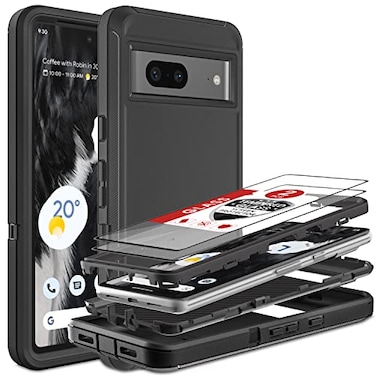 HONG-AMY HONGAMY for Pixel 7 Case Google Pixel 7 Case with 2 Pcs Tempered Glass Screen Protector 3 in 1 Full Body Shockproof Heavy Duty Protection Case for Google Pixel 7 BlackBlack