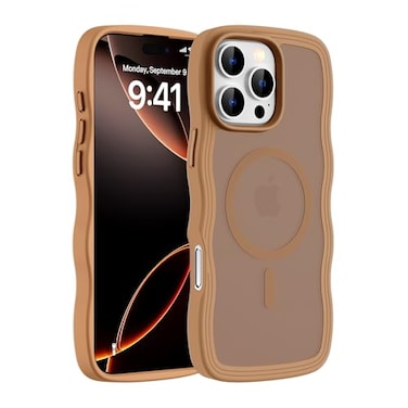 H HUALELE Hualele for iPhone 16 Pro Max Case Cute for Women Compatible with MagSafe Military Grade Dropproof Translucent Matte Back Curly Wave Edge Slim Girly Phone Case 16 Pro Max Case Brown