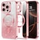 Hython for iPhone 16 Pro Case Glitter Compatible with MagSafe Love Heart Magnetic Clear Phone Cases for Women Girls Full Camera Protection Sparkle Plating Shockproof Protective Cover Pink