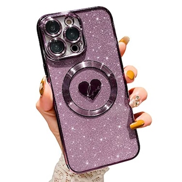 HYUEKOKO Compatible with iPhone 14 Pro Max 67 Inch Case with Magsafe Plating Heart Glitter Magnetic Case for Women Girl TPU Camera Protection Back Cover for iPhone 14 Pro Max Purple