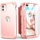 IDweel for iPhone 11 Case with Screen ProtectorTempered Glass Hybrid 3 in 1 Shockproof Slim Fit Heavy Duty Protection Hard PC Cover Soft Silicone Bumper Full Body CaseRose Gold