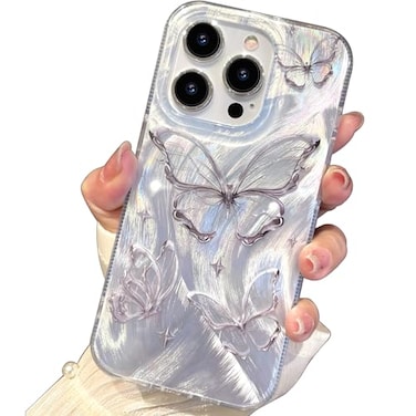 I-MGAE-IN-AR IMGAEINAR Compact Case for iPhone 14 Pro Shiny Silver Butterfly DesignCute Trendy Soft Slim TPU Shockproof Protective Phone Cases Cover for Women Girls Aesthetic Glitter