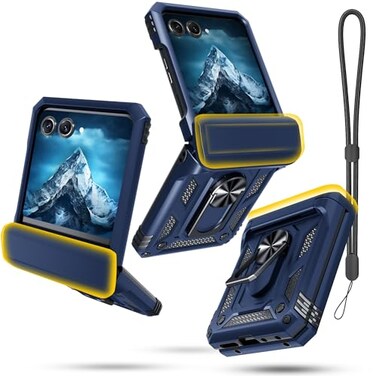Janmitta Case for Moto Razr 202420252026Razr Plus 202420252026 with LanyardHinge ProtectionFinger Ring Holder KickstandDualLayer Full Body Protective Shockproof Phone CoverBlue