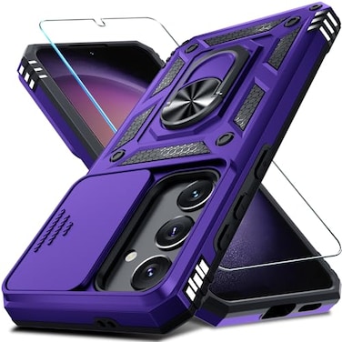 Janmitta Compatible with Samsung Galaxy S24 FE Case Built in Slide Camera Lens CoverScreen ProtectorFinger Ring Holder KickstandHeavy Duty Shockproof Full Body Phone Cover2024 Purple