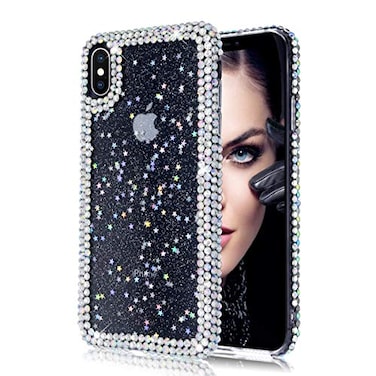 Jesiya 3D Stars Stardust Glitter Sparkle Bling Case Luxury Shiny Crystal Rhinestone Diamond Clear Protective Case Cover for iPhone XsX10