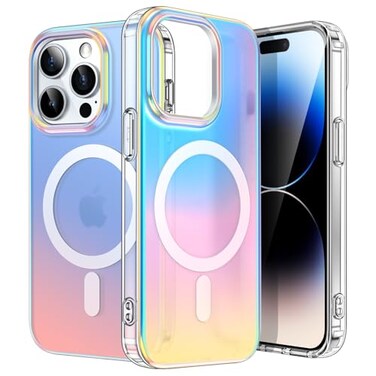 JETech Iridescent Case for iPhone 14 Pro 61Inch Compatible with MagSafe Cute Unique and Aesthetic Design Colorful Fluorescent Translucent Back Shockproof Phone Cover Iridescent