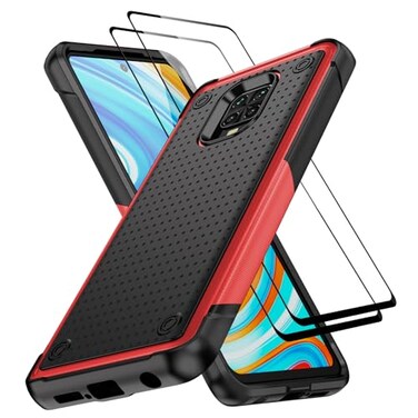 Jeylly for Xiaomi Redmi Note 9 Pro Case Redmi Note 9S Case Dual Layer Shockproof TPU Bumper Anti Scratch Hard PC Back Protective Phone Cover for Xiaomi Note 9 ProRedmi Note 9S Red