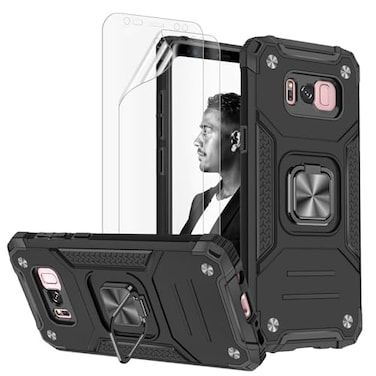 Jeylly Galaxy S8 Case S8 Case Hybrid Shockproof Heavy Duty Case with Magnetic Car Mount Kickstand and HD Screen Protector 2 Pack Full Body Protective Case for Samsung S8 Black