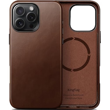 kingflag Genuine Leather Case for iPhone 16 Pro Max 69 inch Compatible with MagSafe Oil Wax TopGrain Leather Metal Buttons and Camera Bezel Rustic Brown