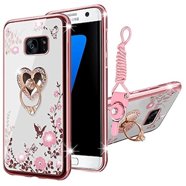 KuDiNi for Samsung s7 Case Samsung Galaxy S7 Phone Case for Women Glitter Crystal Soft Bling Cute Butterfly Heart Floral Clear Protective Cover with KickstandStrap for S7 Rose Gold