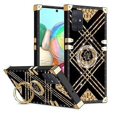 KuDiNi Samsung Galaxy A71 5G Case for Women Shockproof TPU Retro Elegant Classic Luxury Edge Full Protection with Kickstand Black Flower