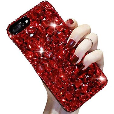 LCHDA Bling Diamond Case for Samsung Galaxy Note 9 Glitter Clear Crystal Full Diamonds Luxury Sparkle Transparent Rhinestone Bumper Protective Phone Case Cover for Woman Girls Red