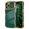 LCHULLE for iPhone 15 Pro Max Case for Women Girls Cute Wave Frame Curly Shape with Love Heart Raised Camera Protection Cover Luxury Plating Shockproof Phone Case for iPhone 15 Pro Max Dark Green