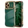 LCHULLE for iPhone 15 Pro Max Case for Women Girls Cute Wave Frame Curly Shape with Love Heart Raised Camera Protection Cover Luxury Plating Shockproof Phone Case for iPhone 15 Pro Max Dark Green