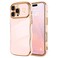 LCHULLE for iPhone 16 Pro Max Case for Women Girls Cute Wave Frame Curly Shape with Love Heart Raised Camera Protection Cover Luxury Plating Shockproof Phone Case for iPhone 16 Pro Max Nude Pink