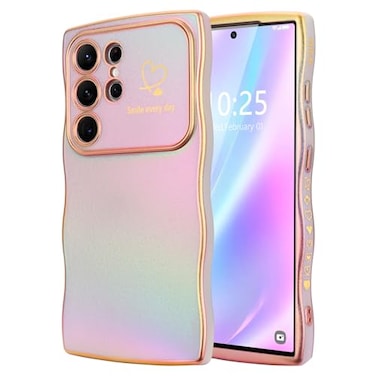 LCHULLE for Samsung Galaxy S25 Ultra Case for Women Girls Cute Wave Frame Curly Shape with Love Heart Camera Protection Luxury Plating Shockproof Case for Galaxy S25 Ultra 5G Colorful Light Purple