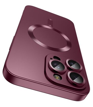 LEKEVO Magnetic for iPhone 16 Pro Case Compatible with MagSafeBuiltin Camera Lens Protector Slim Soft Silicone Bumper Shockproof Metallic Luster Phone Case Burgundy