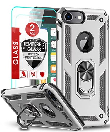 LeYi Compatible for 876s6 Case 2 Pack Silver Cellular Phone Case with Tempered Glass Screen Protector Kickstand Ring