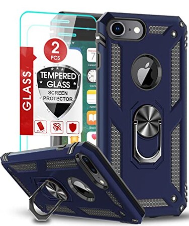 LeYi Compatible for iPhone 8 Case iPhone 7 Case iPhone 6s 6 Case with Tempered Glass Screen Protector 2 Pack MilitaryGrade Protective Phone Case with Kickstand for iPhone 66s78 Blue