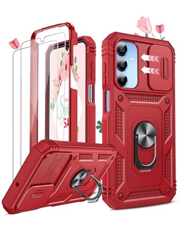 LeYi Compatible for Samsung Galaxy A155G Case Screen Protector Galaxy A15 5G with A15 5G Telephone Case Capinha Celular Stand Cell Forro Protection de Galaxy A15 5G Phone Case Cute Red