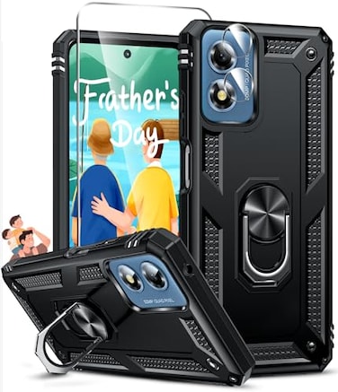 LeYi for Moto GPlay2024 Case Motorola G Play 2024 Case with Screen Protector and Camera Lens Protector Heavy Duty Smartphone Phone Cover Magnetic Ring Stand GPlay 2024 Accessories Black