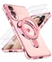 Liufcx for Samsung Galaxy S25 Edge Case with Glass Screen Protector Luxury Plated Gold Edge Love Heart Pattern Kickstand CaseSoft TPU Shockproof Full Camera Protection Phone Case for S25 Edge Pink