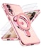 Liufcx for Samsung Galaxy S25 Edge Case with Glass Screen Protector Luxury Plated Gold Edge Love Heart Pattern Kickstand CaseSoft TPU Shockproof Full Camera Protection Phone Case for S25 Edge Pink