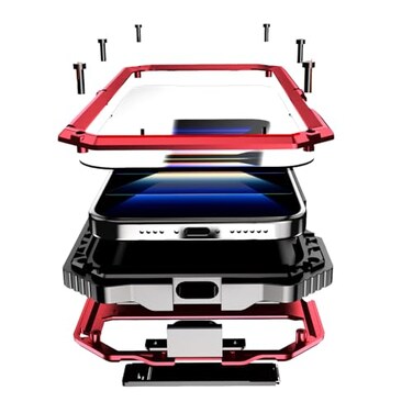 Lunivop Compatible with iPhone 16 Pro max Case Heavy Duty Protection Dustproof Built in Screen Protector Rugged Stand 360 Full Body Military Grade Metal Bumper Phone Cases Red 2024