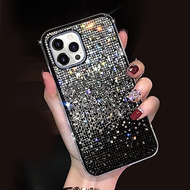 LUVI Compatible with iPhone 14 Pro Max Bling Case Cute Glitter Diamond for Women Girls cailSparkle Shiny Crystal Bumper Luxury Protective 3D Handmade Cover Black