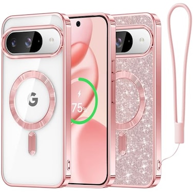Meifigno Designed for Google Pixel 1010 Pro Case 63 Glitter Card Wrist StrapCompatible with MagSafe Transparent Back and Electroplated Edges for Pixel 10 Pro CasePixel 10 Case Rose Gold