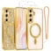 Meifigno Designed for Samsung Galaxy S25 Plus Case Compatible with MagSafe 2X HD Screen Protectors Glitter Card Wrist Strap Surround Raised Lens Protection Case for S25 Plus 67 Gold