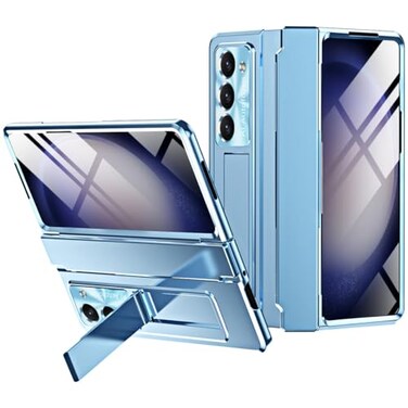 Miimall for Samsung Fold 6 Case with Hidden Kickstand Hinge Protection Scratch Resistant Ultra Thin and Slim AntiDrop Comfortable Grip Cover for Z Fold 6 Blue