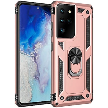 Dionsibei Military Grade Drop Impact for Samsung Galaxy S21 Ultra Case Galaxy S21 Ultra 5G Case Metal Rotating Ring Kickstand Holder Armor Heavy Duty Shockproof Case Galaxy S21 Ultra Phone Case Rose G